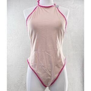 Forever 21 Swimsuit Large | Blush One Piece with Pink Embroidered Trim